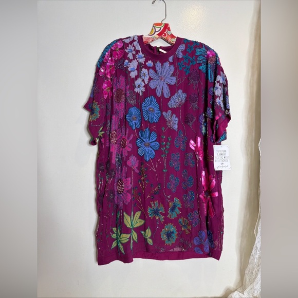 Free People Jewel Embellished Beaded Colorful T Shirt Mini Dress - Picture 4 of 9